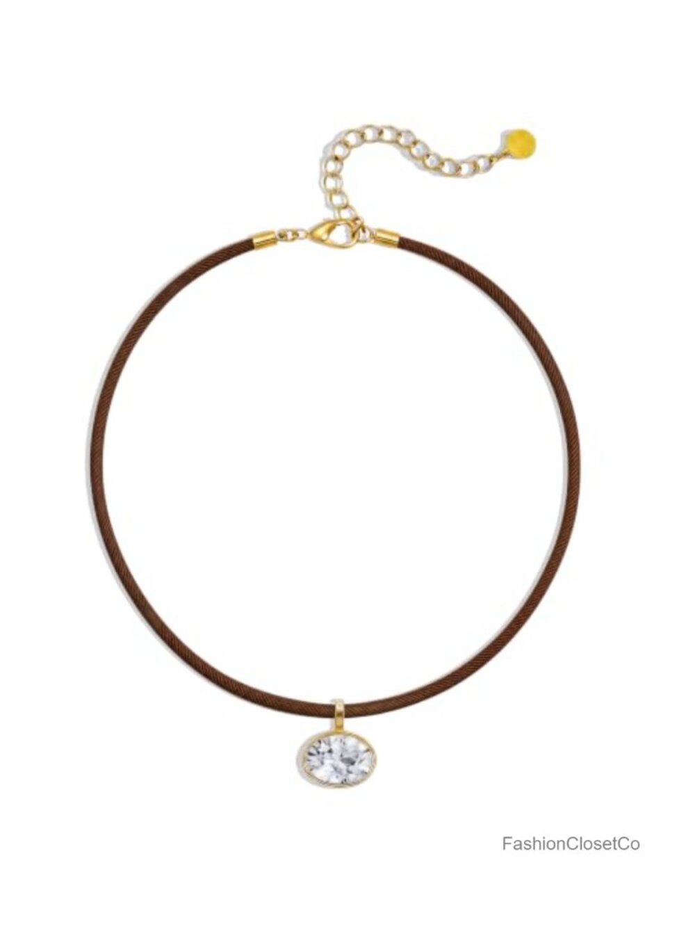 Oval Cubic Zirconia Pendant Necklace, Braided Cord Choker for Women, Minimalist